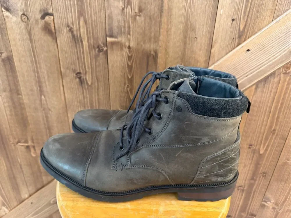 BullBoxer Boots Men 13 Grey Leather Ankle Lace Up Zip Portugal